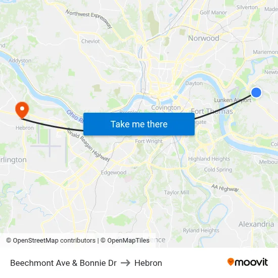 Beechmont  Ave & Bonnie Dr to Hebron map