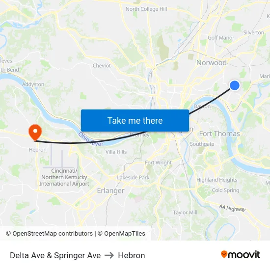 Delta Ave & Springer Ave to Hebron map