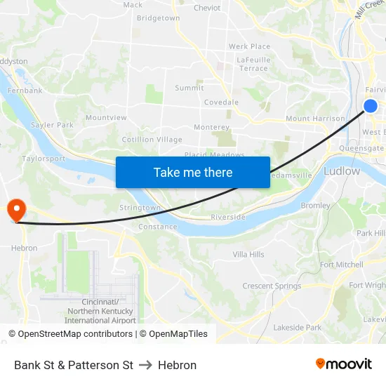 Bank St & Patterson St to Hebron map