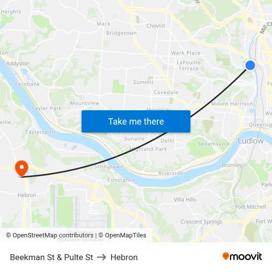 Beekman St & Pulte St to Hebron map