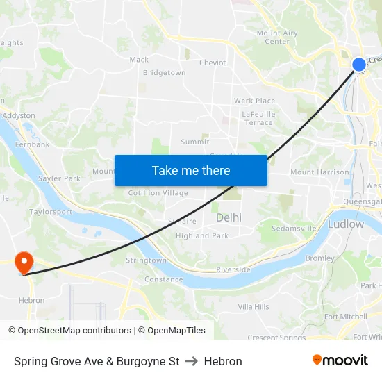 Spring Grove Ave & Burgoyne St to Hebron map