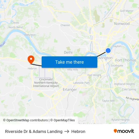 Riverside Dr & Adams Landing to Hebron map