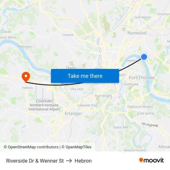 Riverside Dr & Wenner St to Hebron map