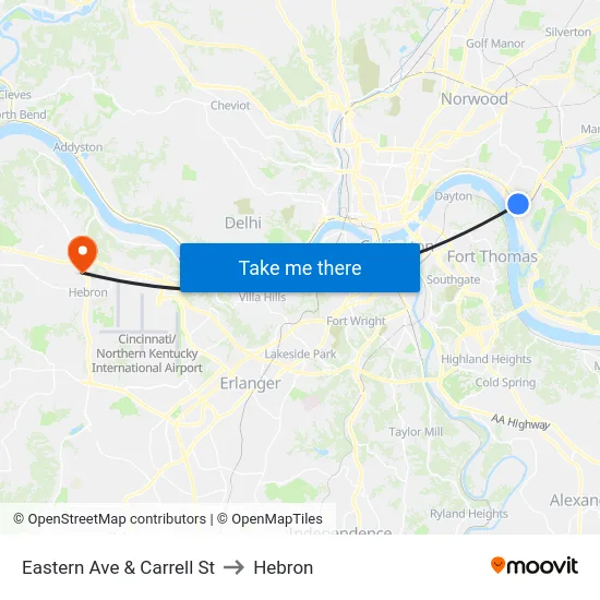 Eastern Ave & Carrell St to Hebron map
