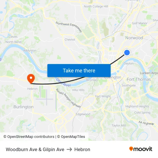 Woodburn Ave & Gilpin Ave to Hebron map