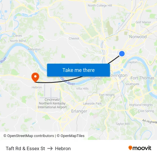 Taft Rd & Essex St to Hebron map