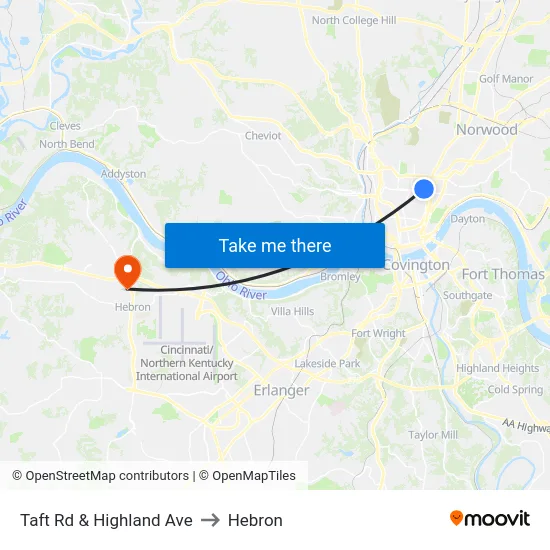 Taft Rd & Highland Ave to Hebron map