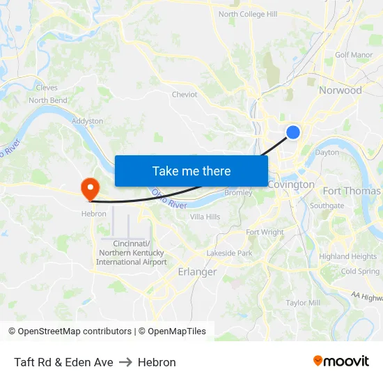 Taft Rd & Eden Ave to Hebron map