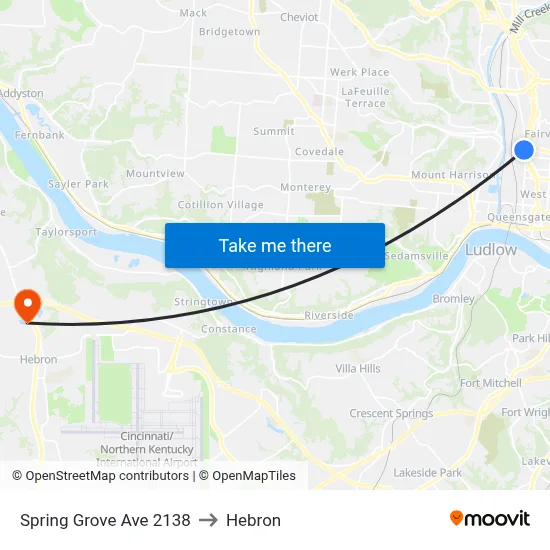 Spring Grove Ave 2138 to Hebron map