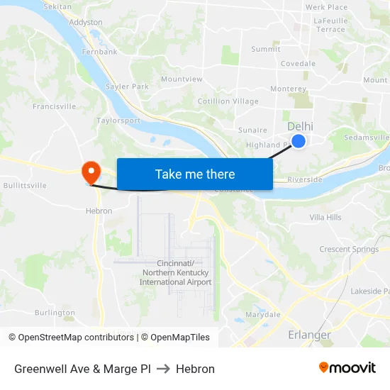 Greenwell Ave & Marge Pl to Hebron map