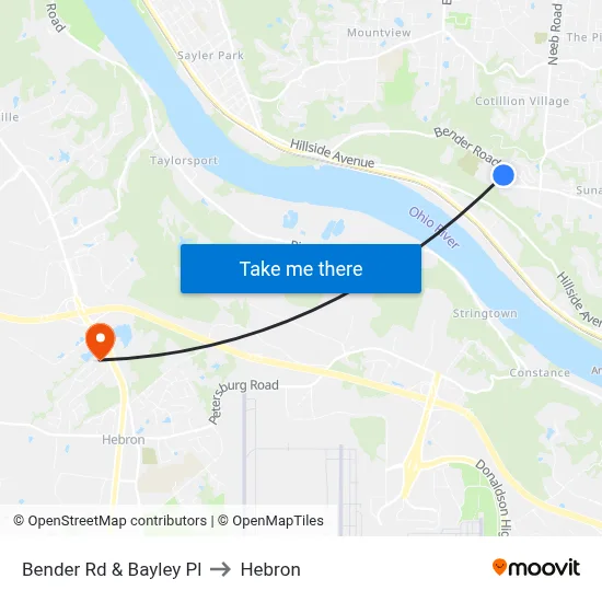 Bender Rd & Bayley Pl to Hebron map