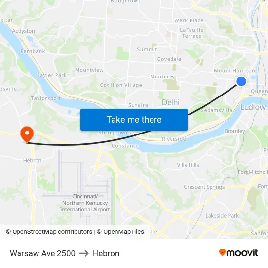 Warsaw Ave 2500 to Hebron map