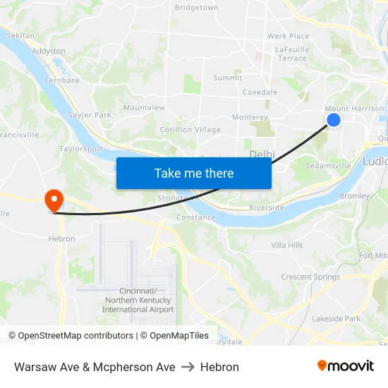 Warsaw Ave & Mcpherson Ave to Hebron map