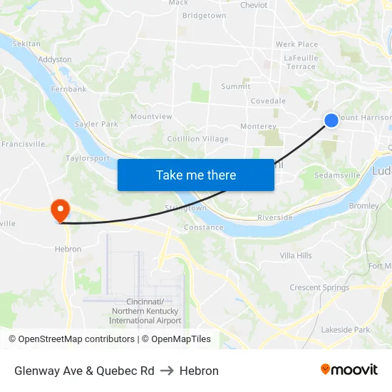 Glenway Ave & Quebec Rd to Hebron map