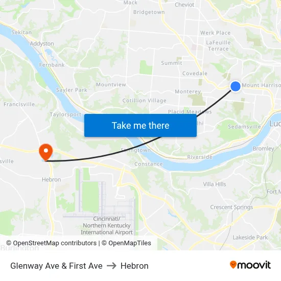 Glenway Ave & First Ave to Hebron map