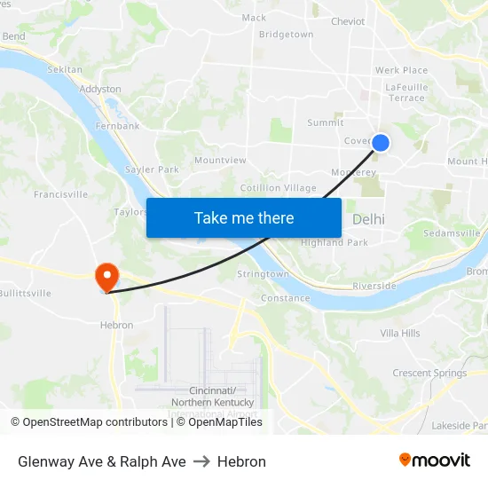 Glenway Ave & Ralph Ave to Hebron map