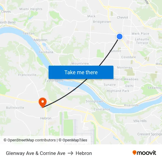 Glenway Ave & Corrine Ave to Hebron map