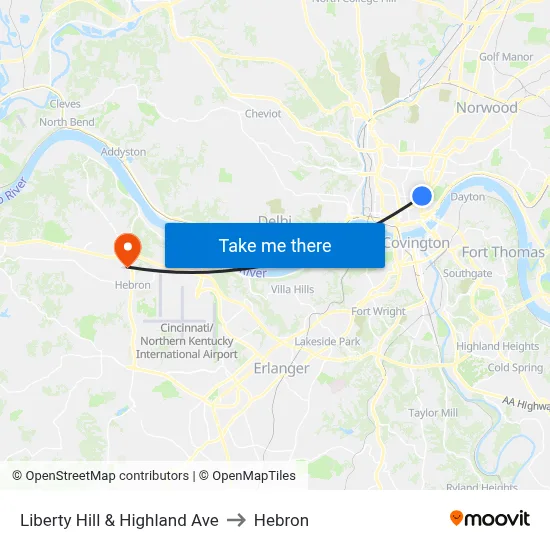 Liberty Hill & Highland Ave to Hebron map