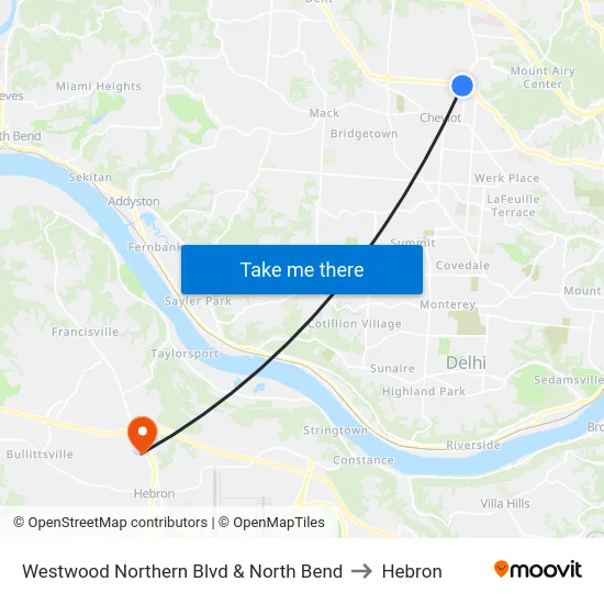 Westwood Northern Blvd & North Bend to Hebron map