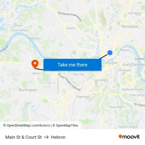 Main St & Court St to Hebron map