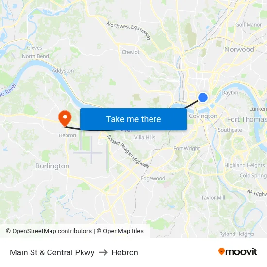 Main St & Central Pkwy to Hebron map