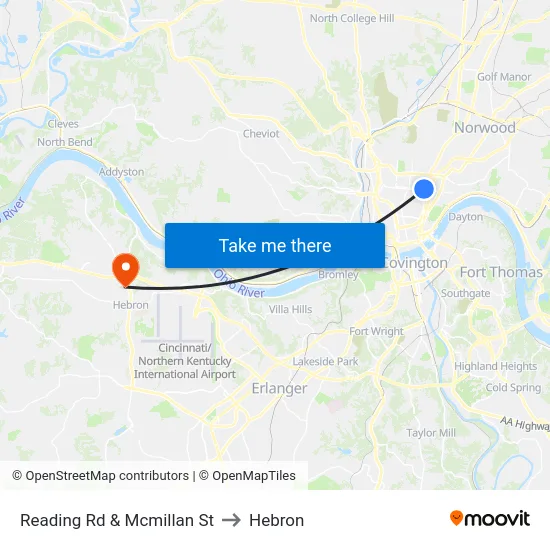 Reading Rd & Mcmillan St to Hebron map