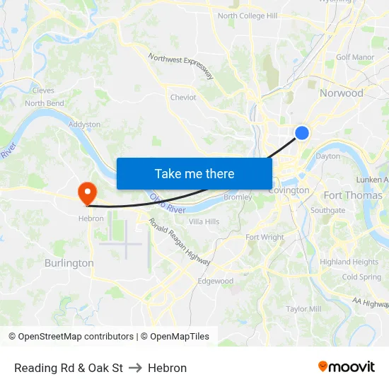 Reading Rd & Oak St to Hebron map