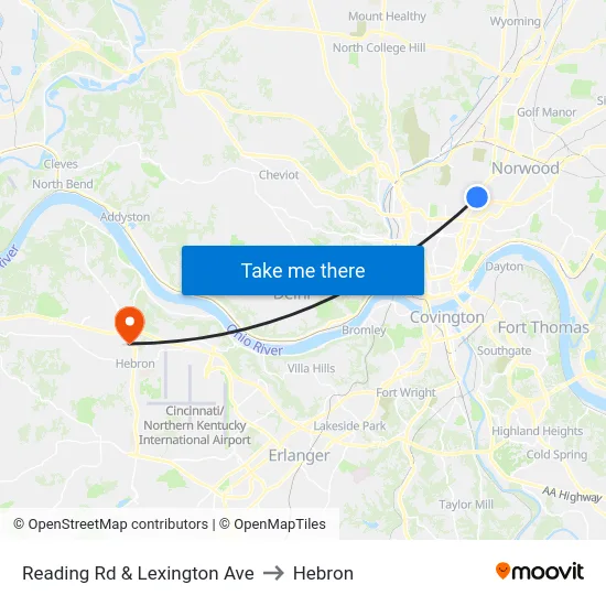 Reading Rd & Lexington Ave to Hebron map