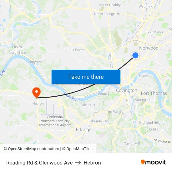 Reading Rd & Glenwood Ave to Hebron map