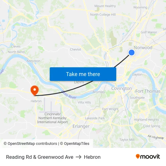 Reading Rd & Greenwood Ave to Hebron map