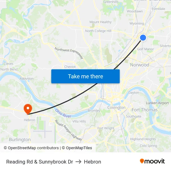 Reading Rd & Sunnybrook Dr to Hebron map