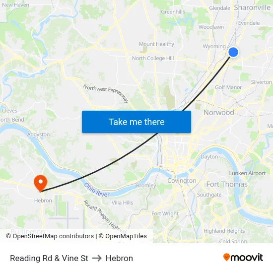 Reading Rd & Vine St to Hebron map