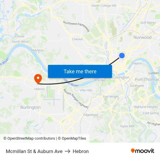 Mcmillan St & Auburn Ave to Hebron map