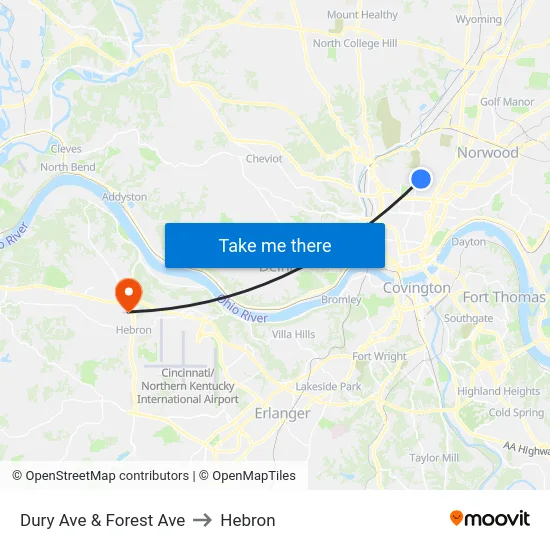 Dury Ave & Forest Ave to Hebron map