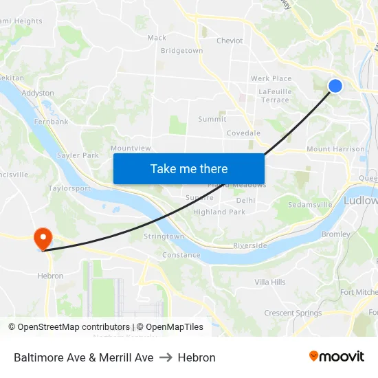 Baltimore Ave & Merrill Ave to Hebron map