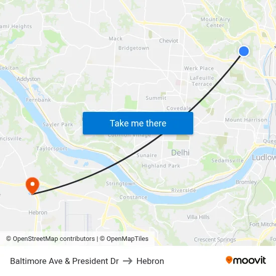 Baltimore Ave & President Dr to Hebron map