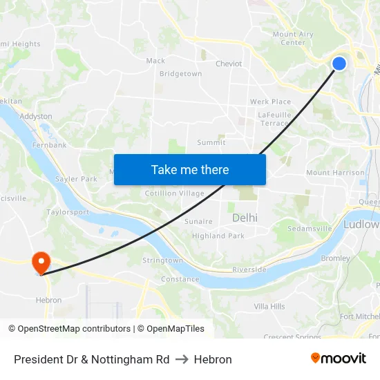 President Dr & Nottingham Rd to Hebron map