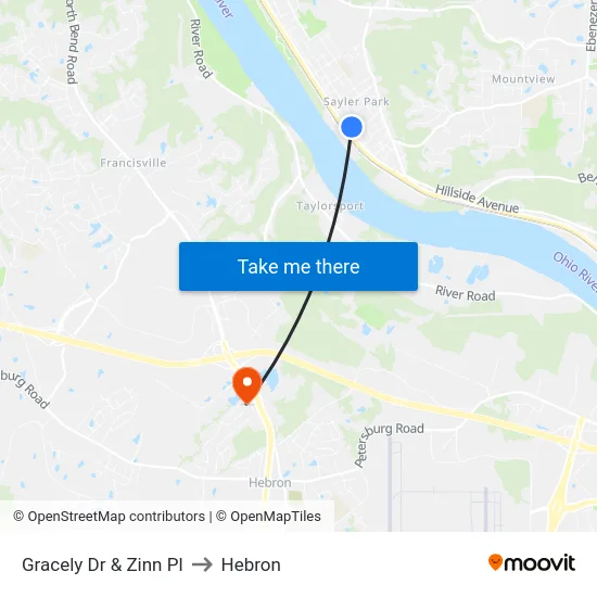 Gracely Dr & Zinn Pl to Hebron map