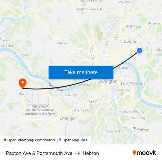 Paxton Ave & Portsmouth Ave to Hebron map