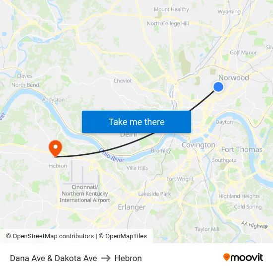Dana Ave & Dakota Ave to Hebron map
