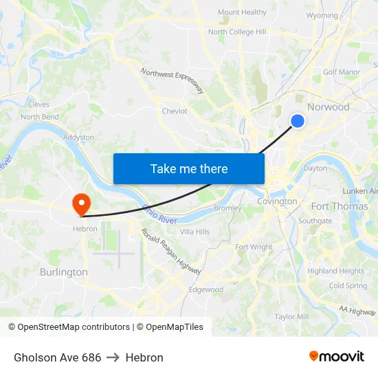 Gholson Ave 686 to Hebron map