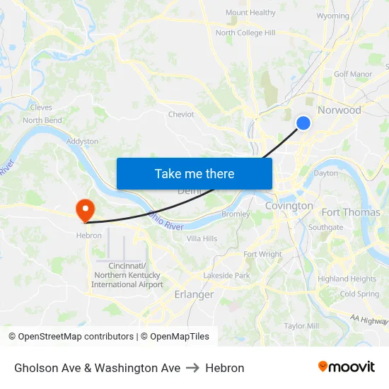 Gholson Ave & Washington Ave to Hebron map