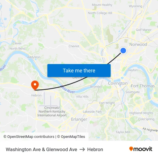 Washington Ave & Glenwood Ave to Hebron map