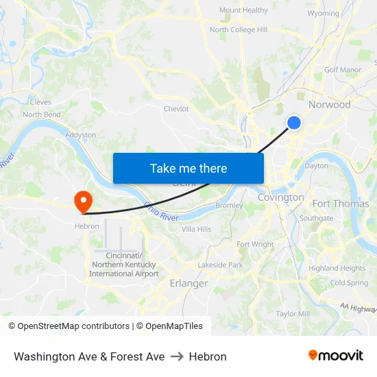 Washington Ave & Forest Ave to Hebron map