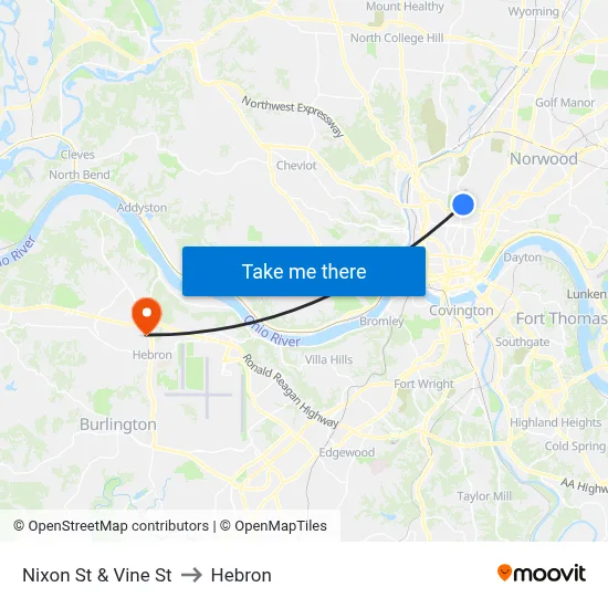 Nixon St & Vine St to Hebron map