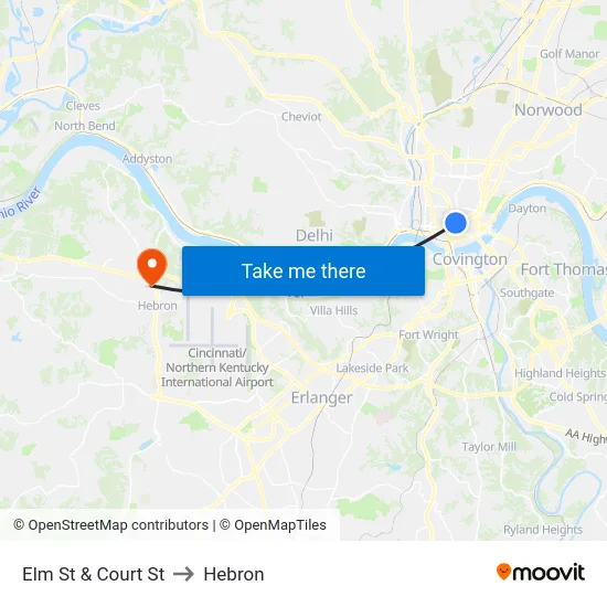 Elm St & Court St to Hebron map