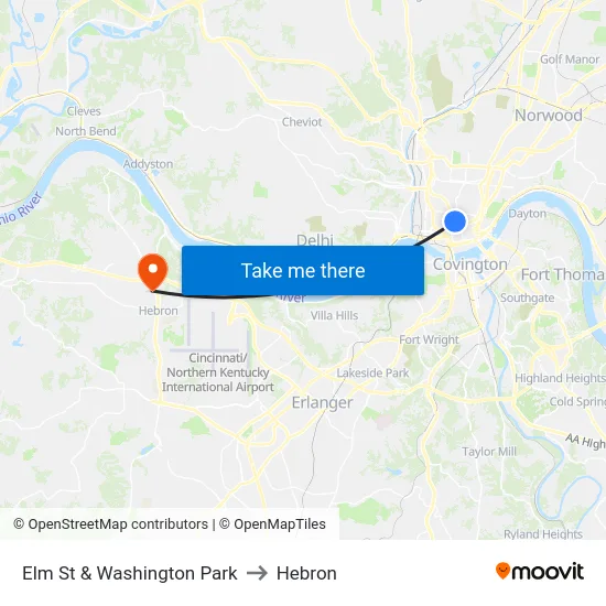 Elm St & Washington Park to Hebron map