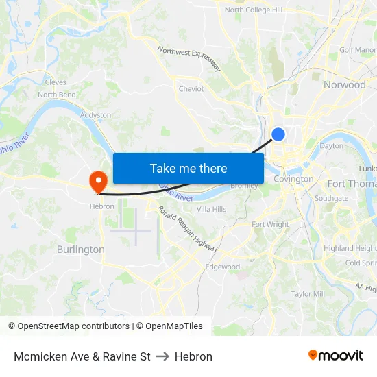 Mcmicken Ave & Ravine St to Hebron map