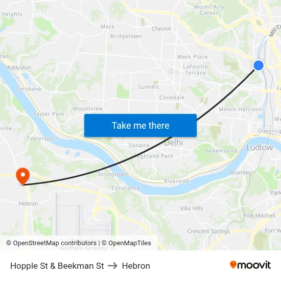 Hopple St & Beekman St to Hebron map