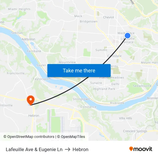 Lafeuille Ave & Eugenie Ln to Hebron map
